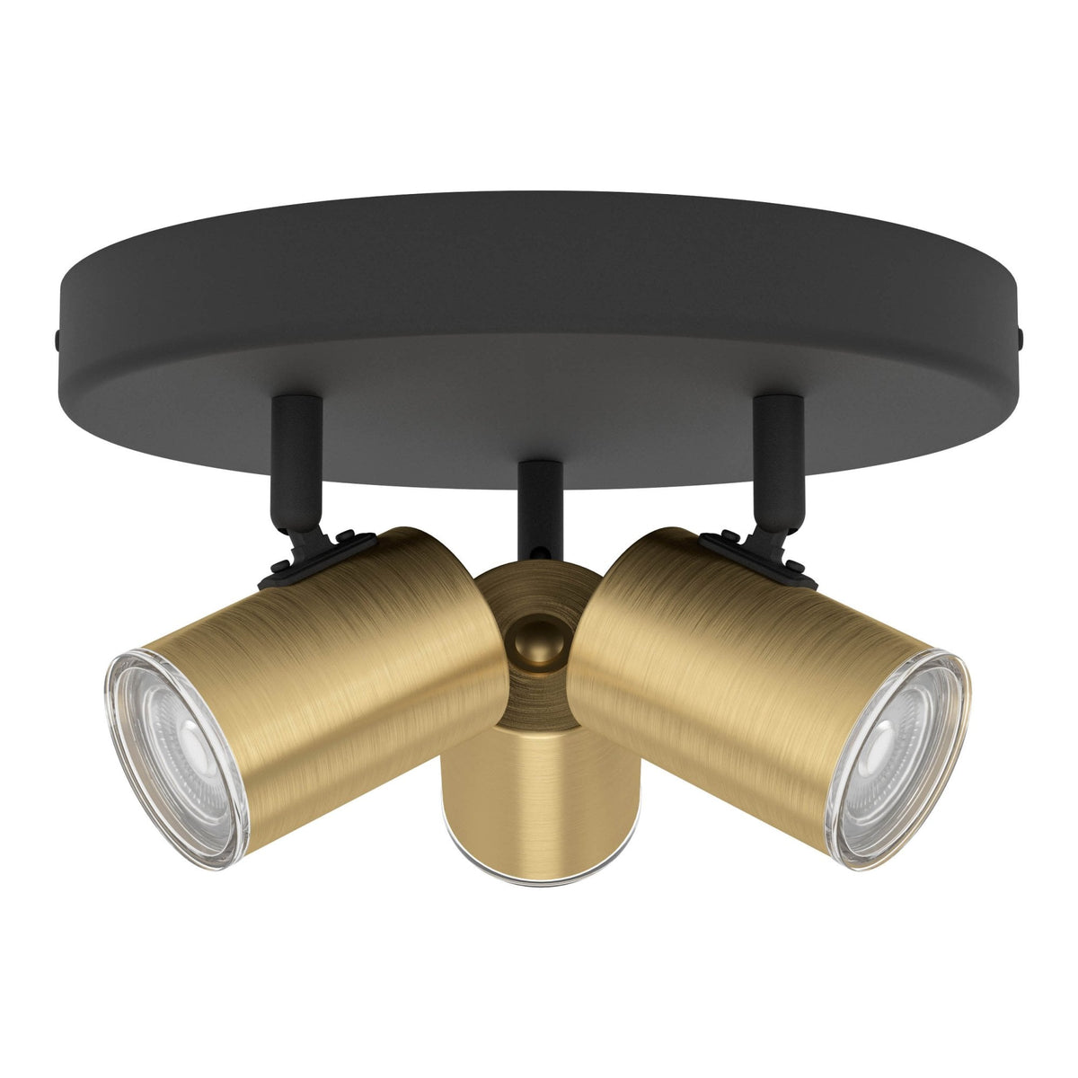 Consuma 1 IP44 Triple Head Round Spotlight in Black and Brushed Brass