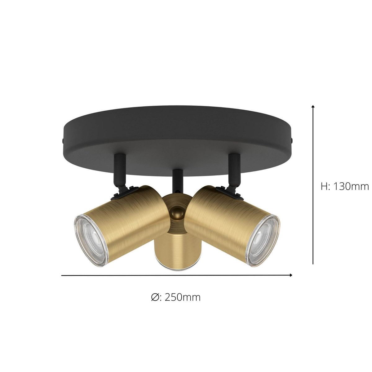 Consuma 1 IP44 Triple Head Round Spotlight in Black and Brushed Brass