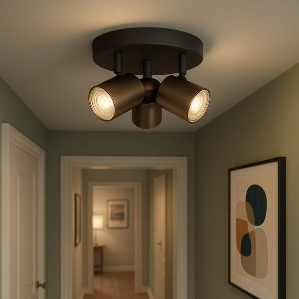 Consuma 1 IP44 Triple Head Round Spotlight in Black and Bronze