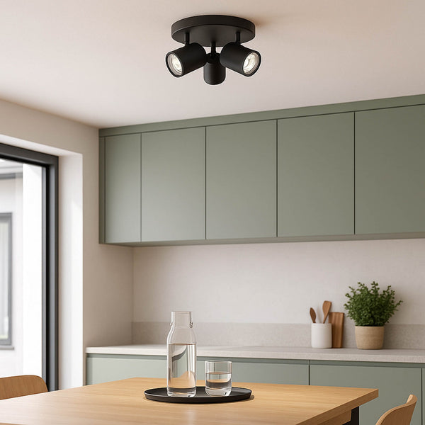 Consuma 1 IP44 Triple Head Round Spotlight in Black