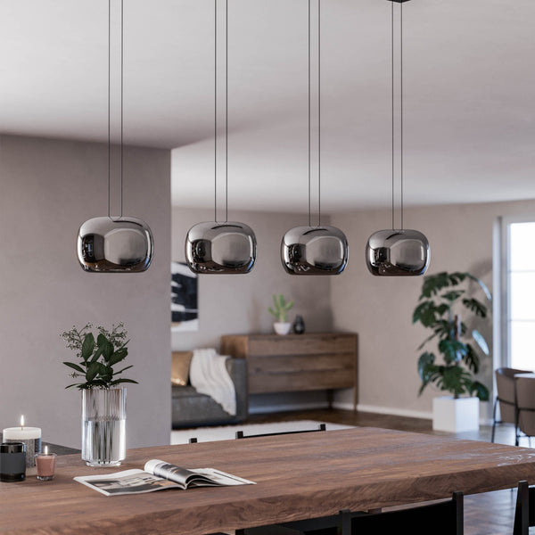 Hortunas Four Drop LED Linear Pendant Light in Black with Black Fumed Glass Shades