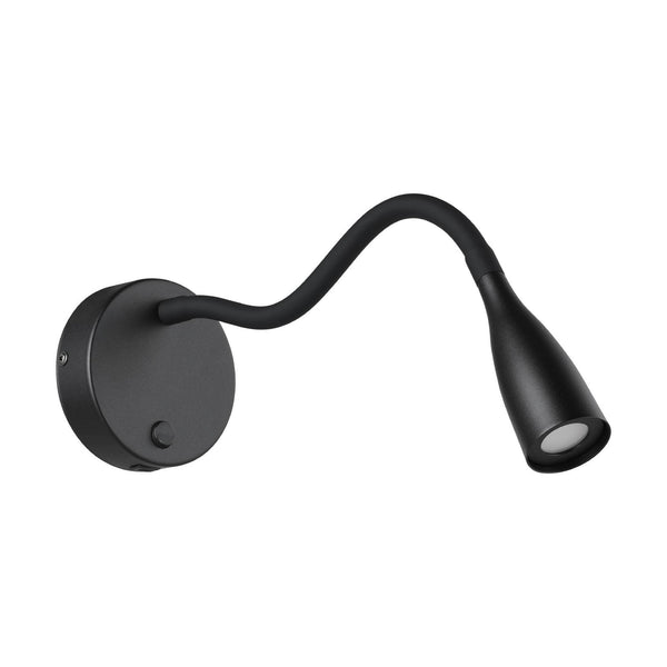 Olivandino Flexible LED Bedside Reader Wall Light with USB Charging Port in Black