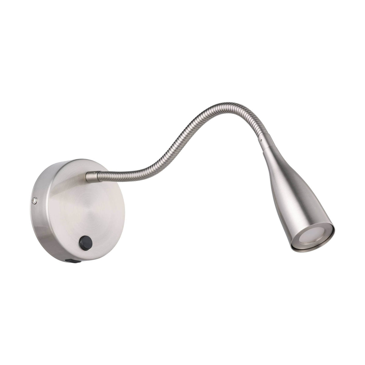Olivandino Flexible LED Bedside Reader Wall Light with USB Charging Port in Satin Nickel