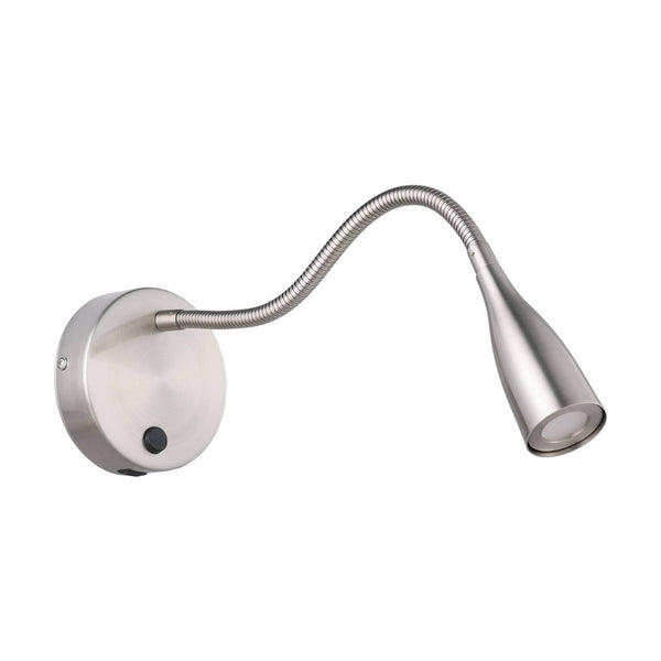 Olivandino Flexible LED Bedside Reader Wall Light with USB Charging Port in Satin Nickel
