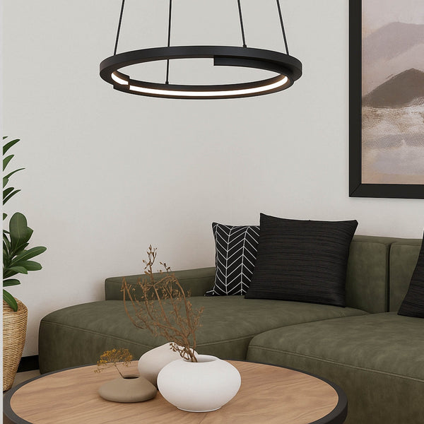 Mezzomonte LED CCT Dimmable Ring Pendant in Black with Remote Control