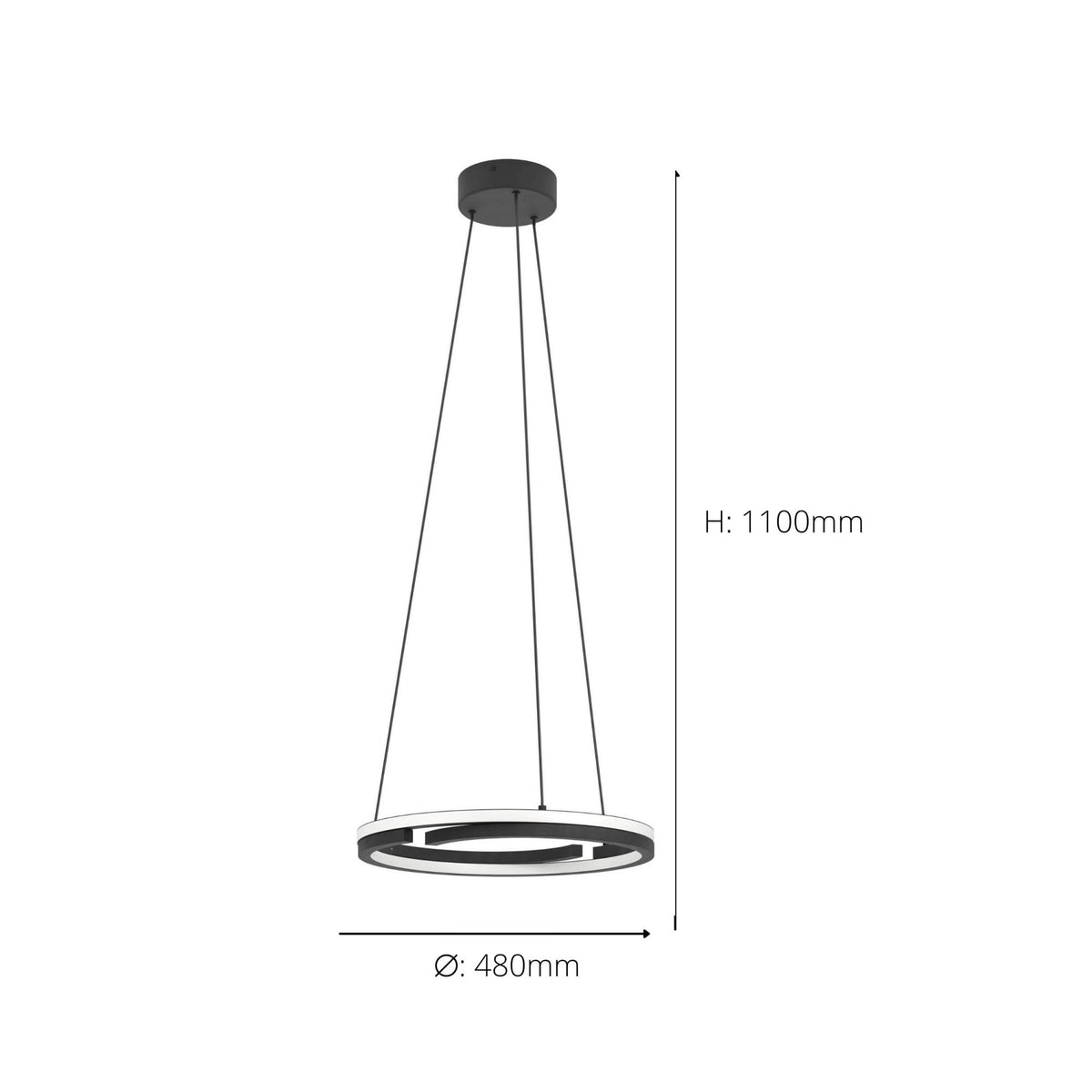 Mezzomonte LED CCT Dimmable Ring Pendant in Black with Remote Control