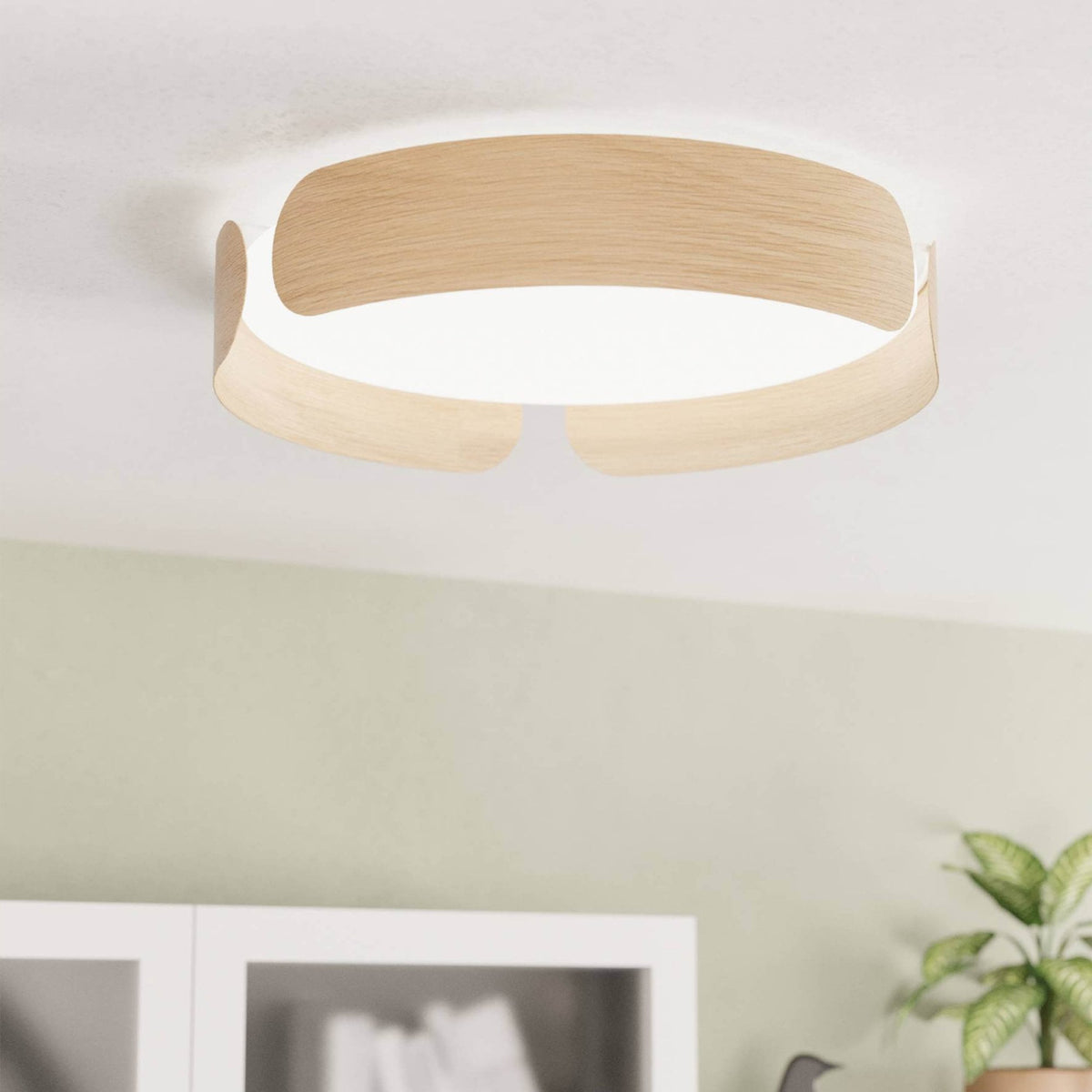Valcasotto LED Round Ceiling Light with Curved Wooden Accents