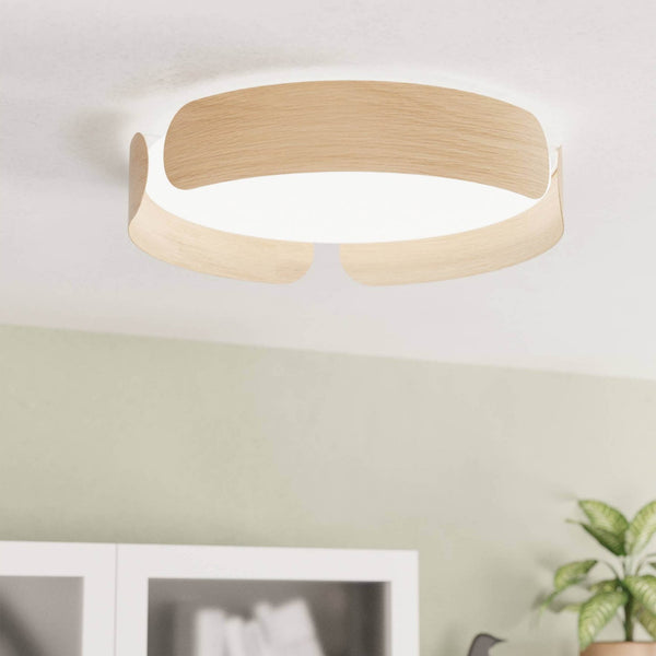 Valcasotto LED Round Ceiling Light with Curved Wooden Accents