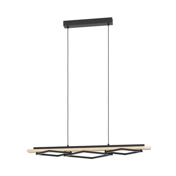 Boyal Angular LED Linear Pendant Light in Light Wood with Black Frames