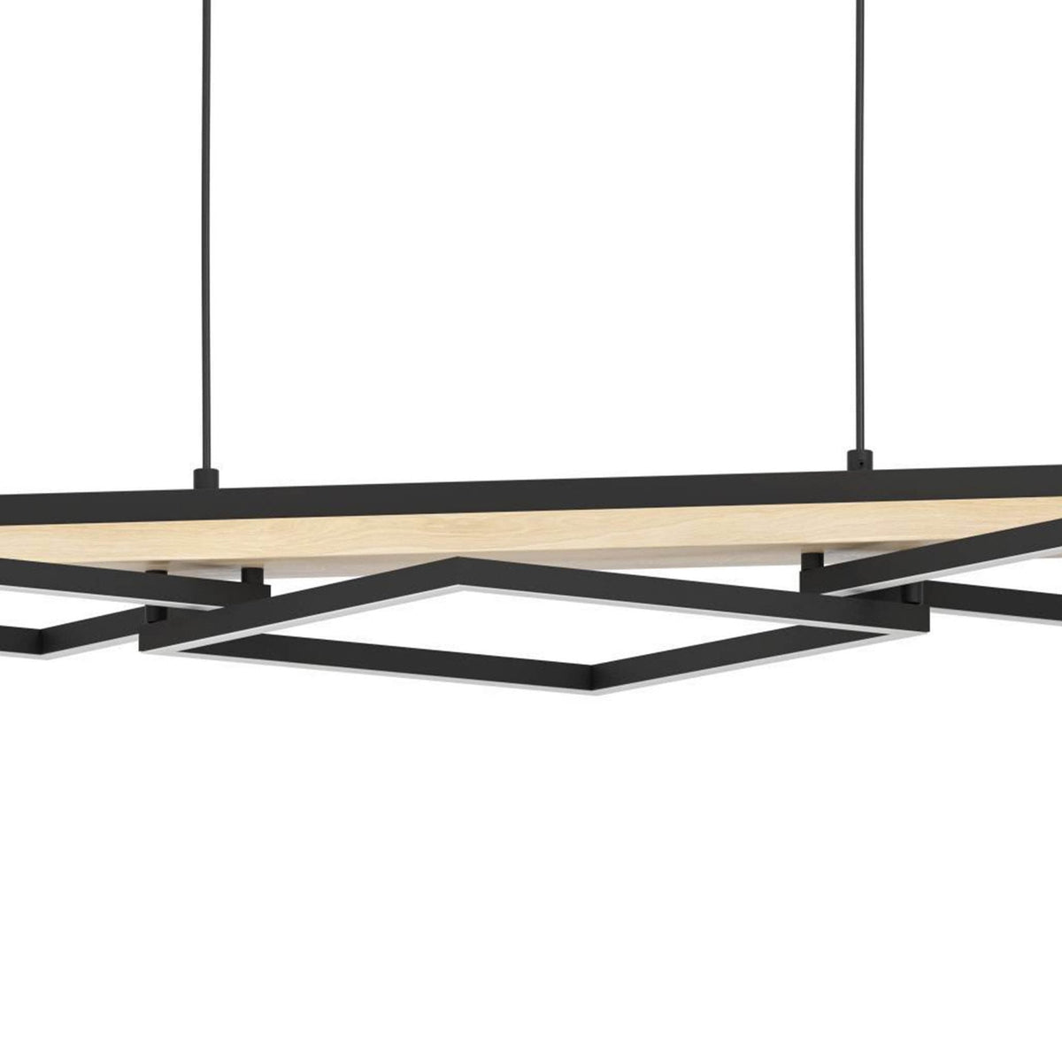Boyal Angular LED Linear Pendant Light in Light Wood with Black Frames