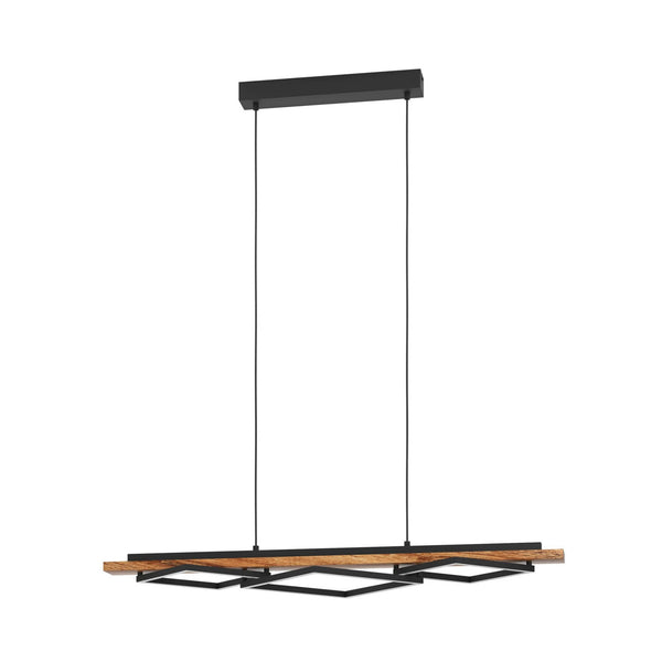 Boyal Angular LED Linear Pendant Light in Rustic Wood with Black Frames