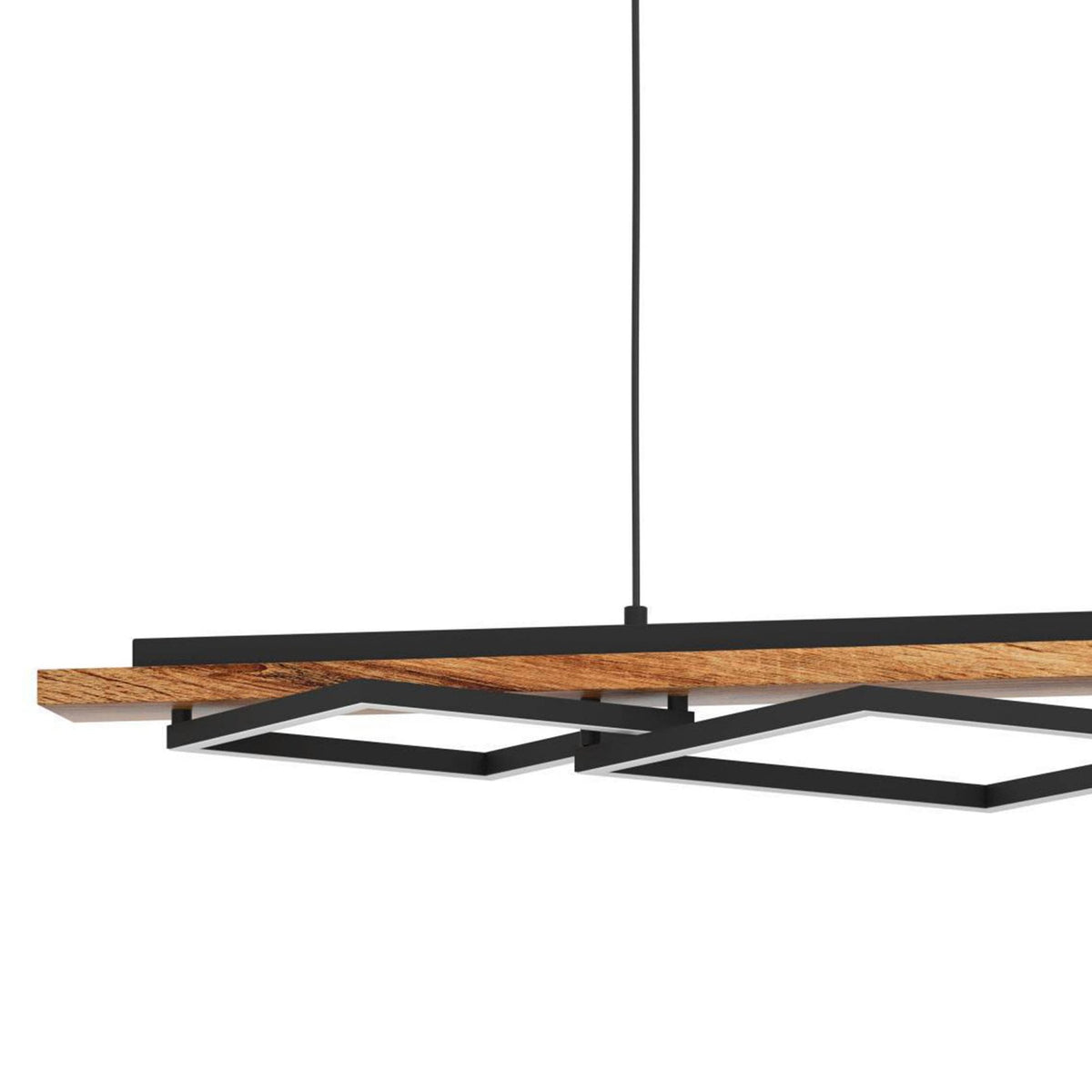Boyal Angular LED Linear Pendant Light in Rustic Wood with Black Frames
