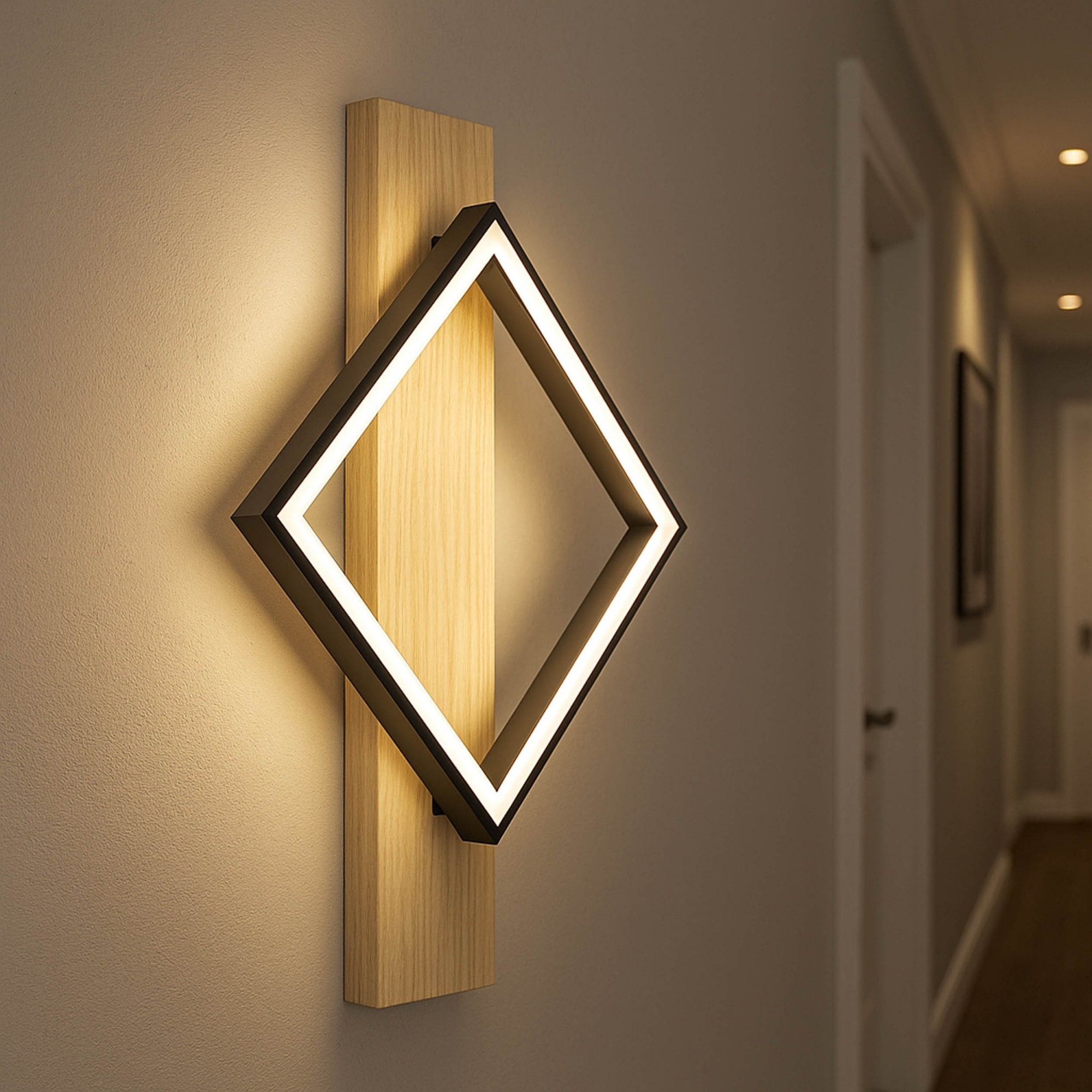 Angular Led Light Eglo Boyal Angular LED Wall Light in Light Wood with Black Frame | Dusk ...