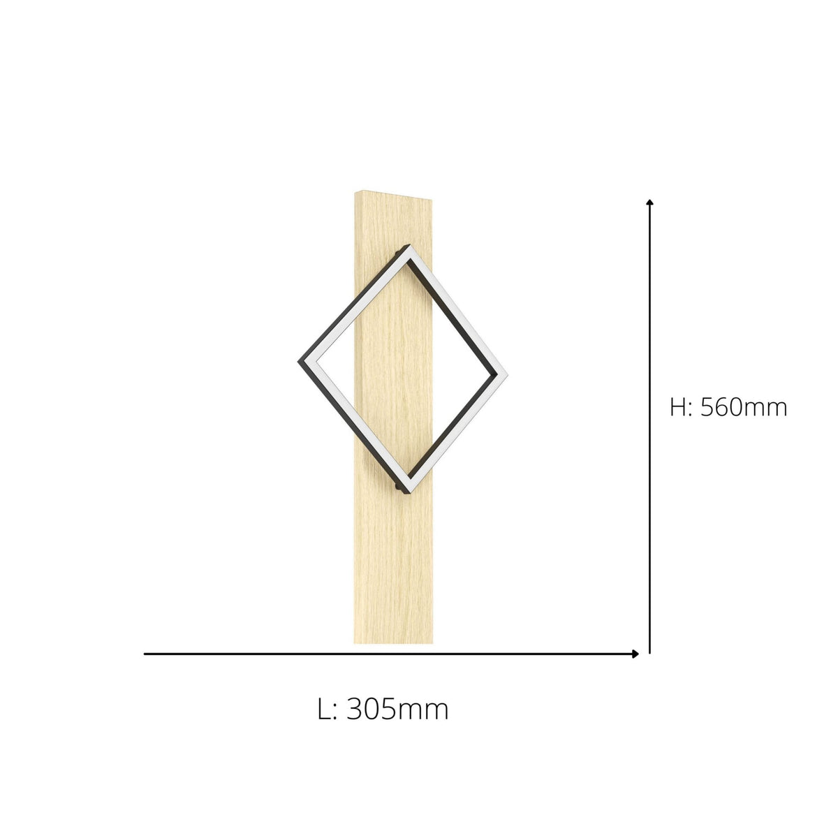 Boyal Angular LED Wall Light in Light Wood with Black Frame