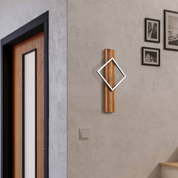 Boyal Angular LED Wall Light in Rustic Wood with Black Frame