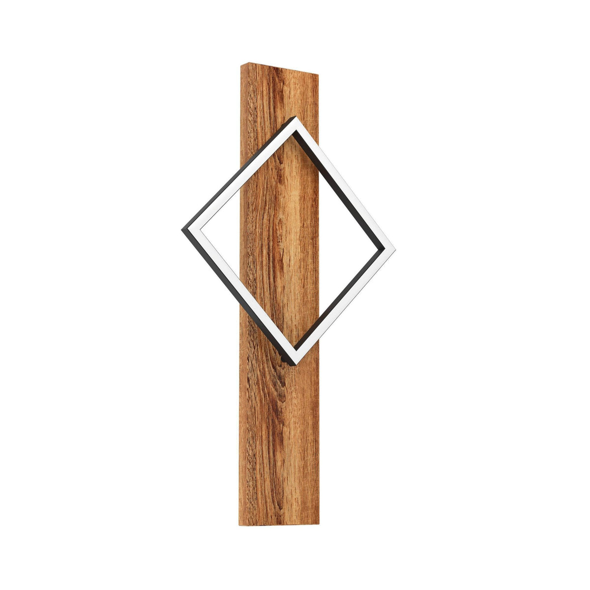 Boyal Angular LED Wall Light in Rustic Wood with Black Frame