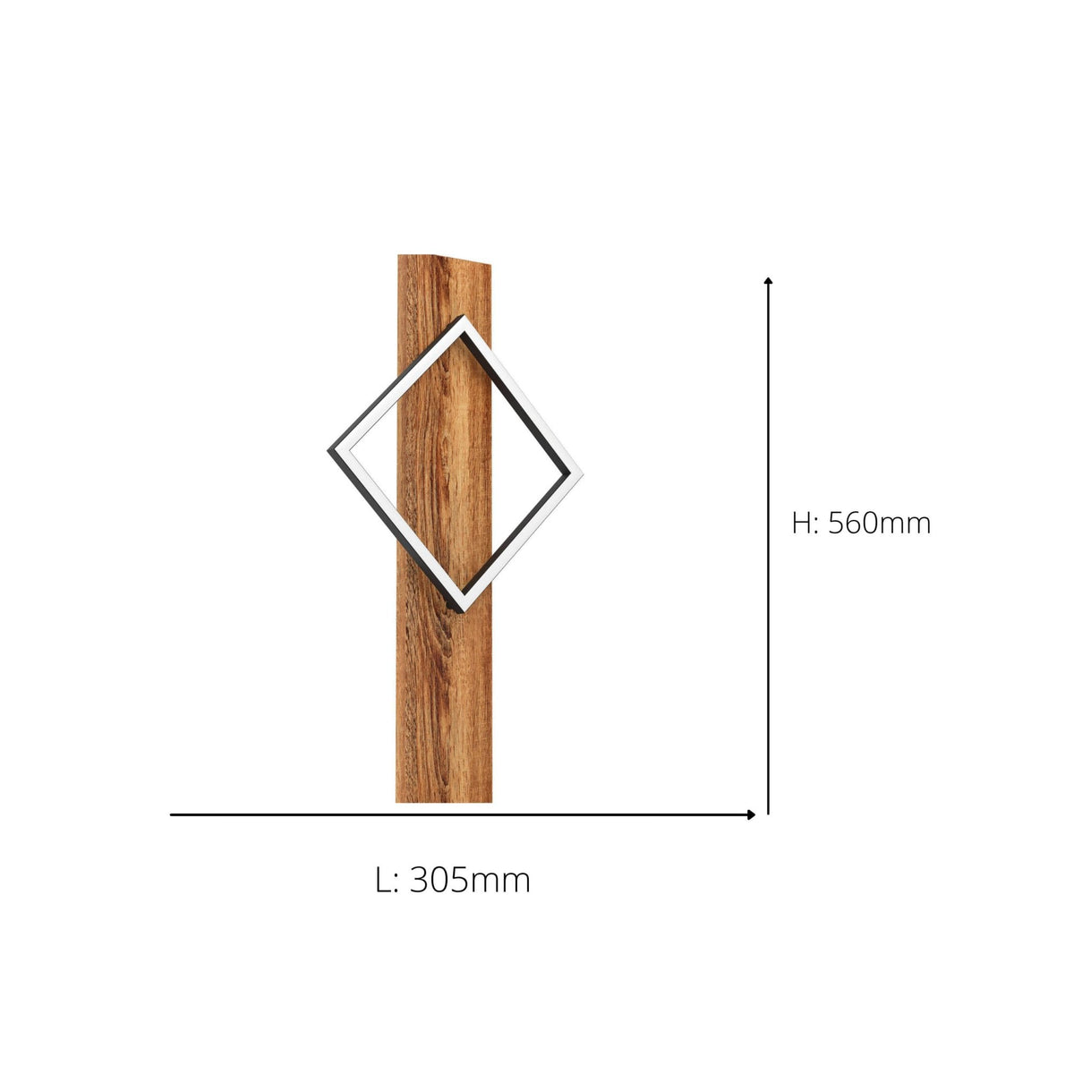 Boyal Angular LED Wall Light in Rustic Wood with Black Frame