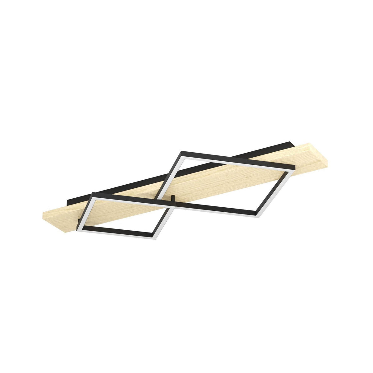 Boyal Angular Twin LED Ceiling Light in Light Wood with Black Frames