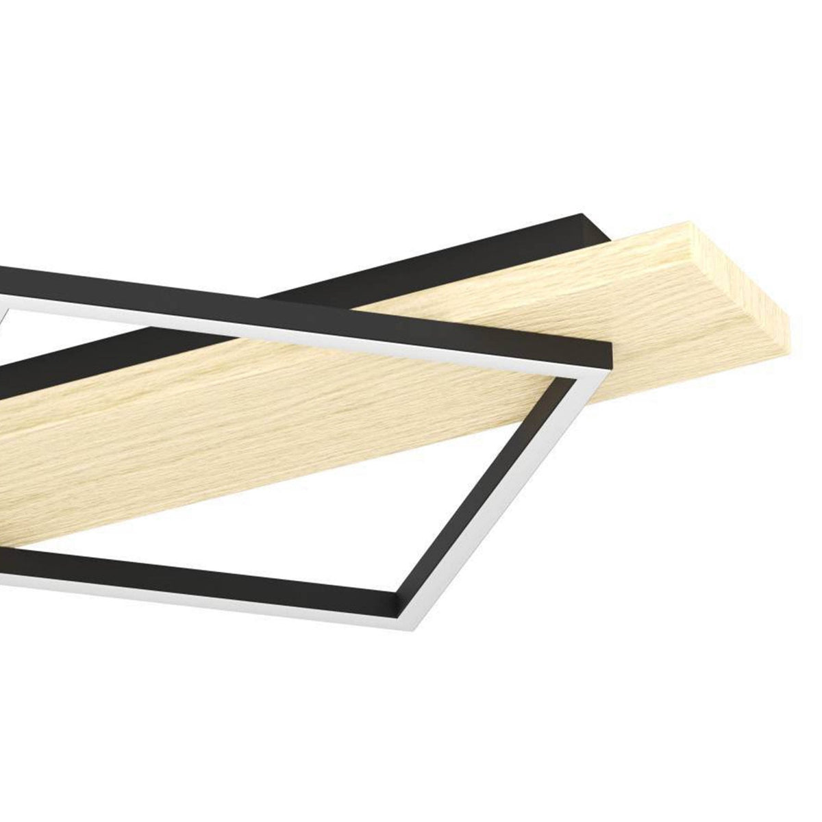 Boyal Angular Twin LED Ceiling Light in Light Wood with Black Frames