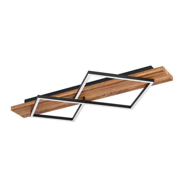 Boyal Angular Twin LED Ceiling Light in Rustic Wood with Black Frames