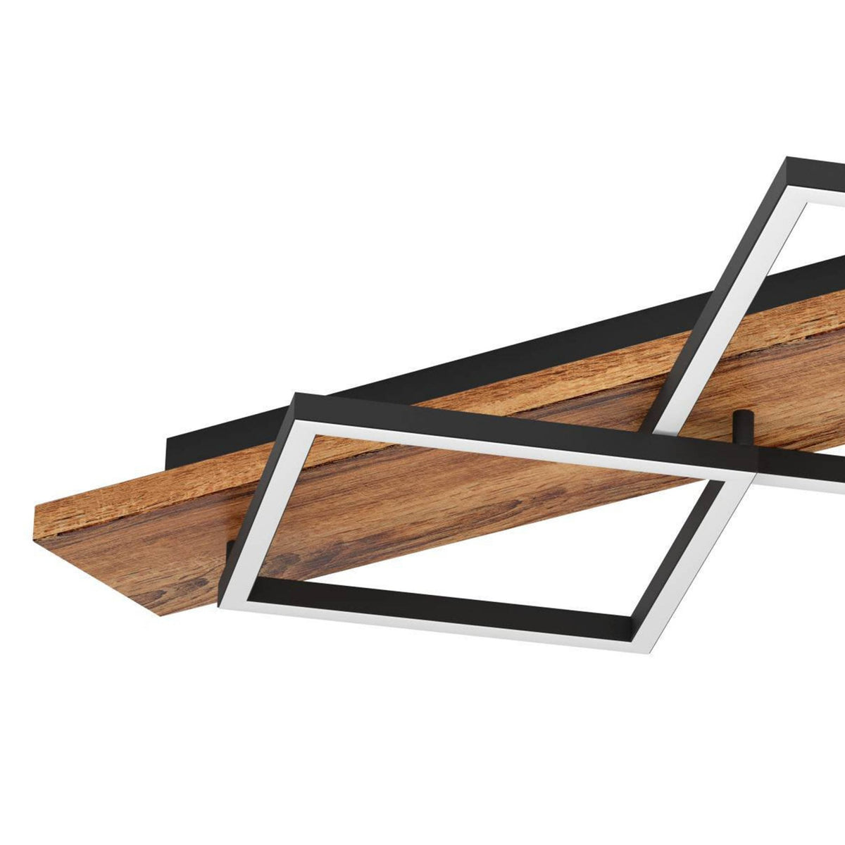 Boyal Angular Twin LED Ceiling Light in Rustic Wood with Black Frames
