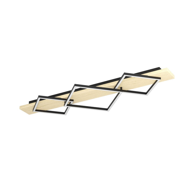 Boyal Angular Triple LED Ceiling Light in Light Wood with Black Frames