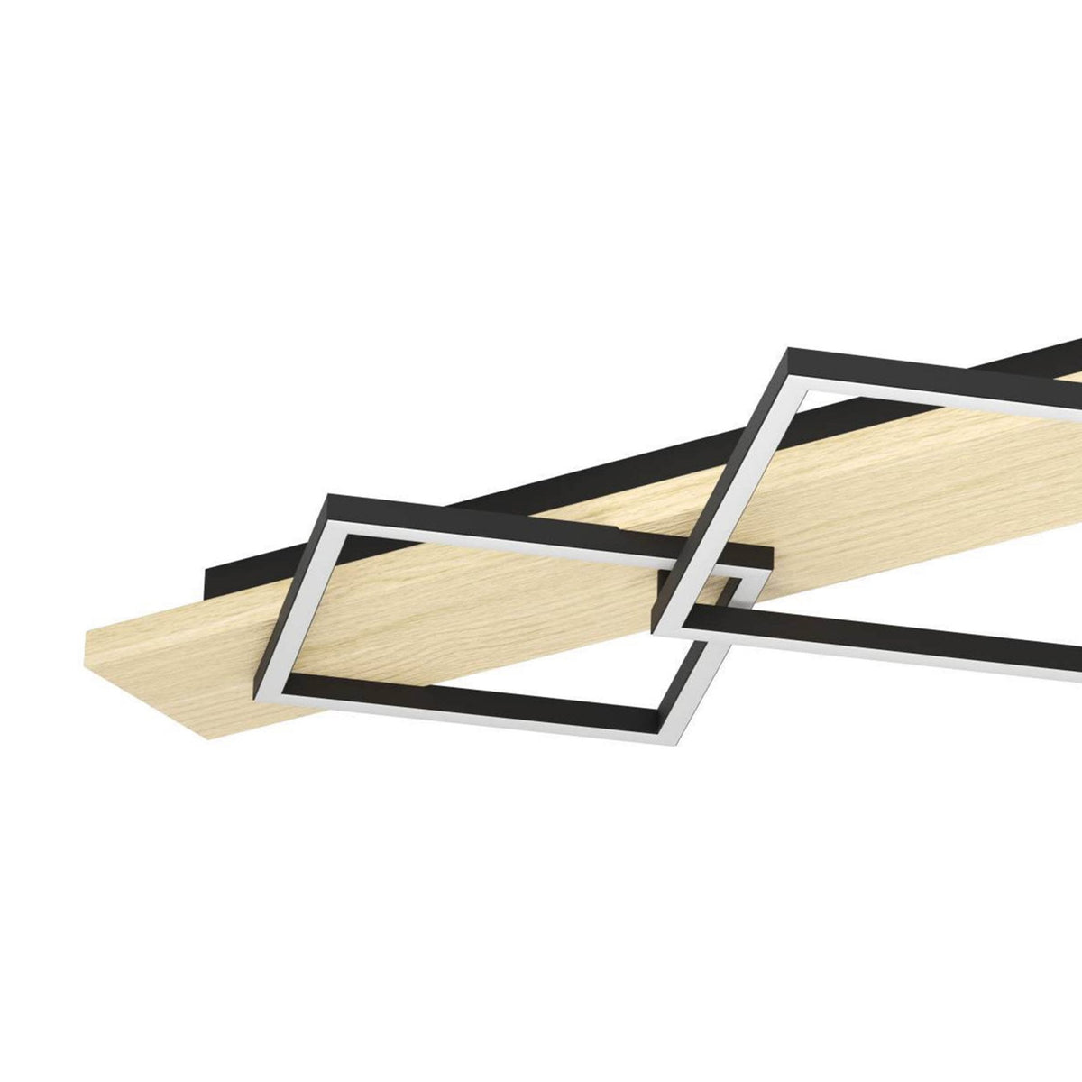 Boyal Angular Triple LED Ceiling Light in Light Wood with Black Frames