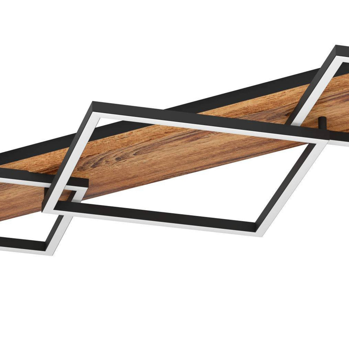 Boyal Angular Triple LED Ceiling Light in Rustic Wood with Black Frames