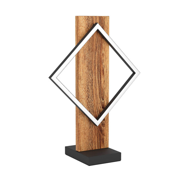 Boyal Angular LED Table Lamp in Rustic Wood with Black Frame