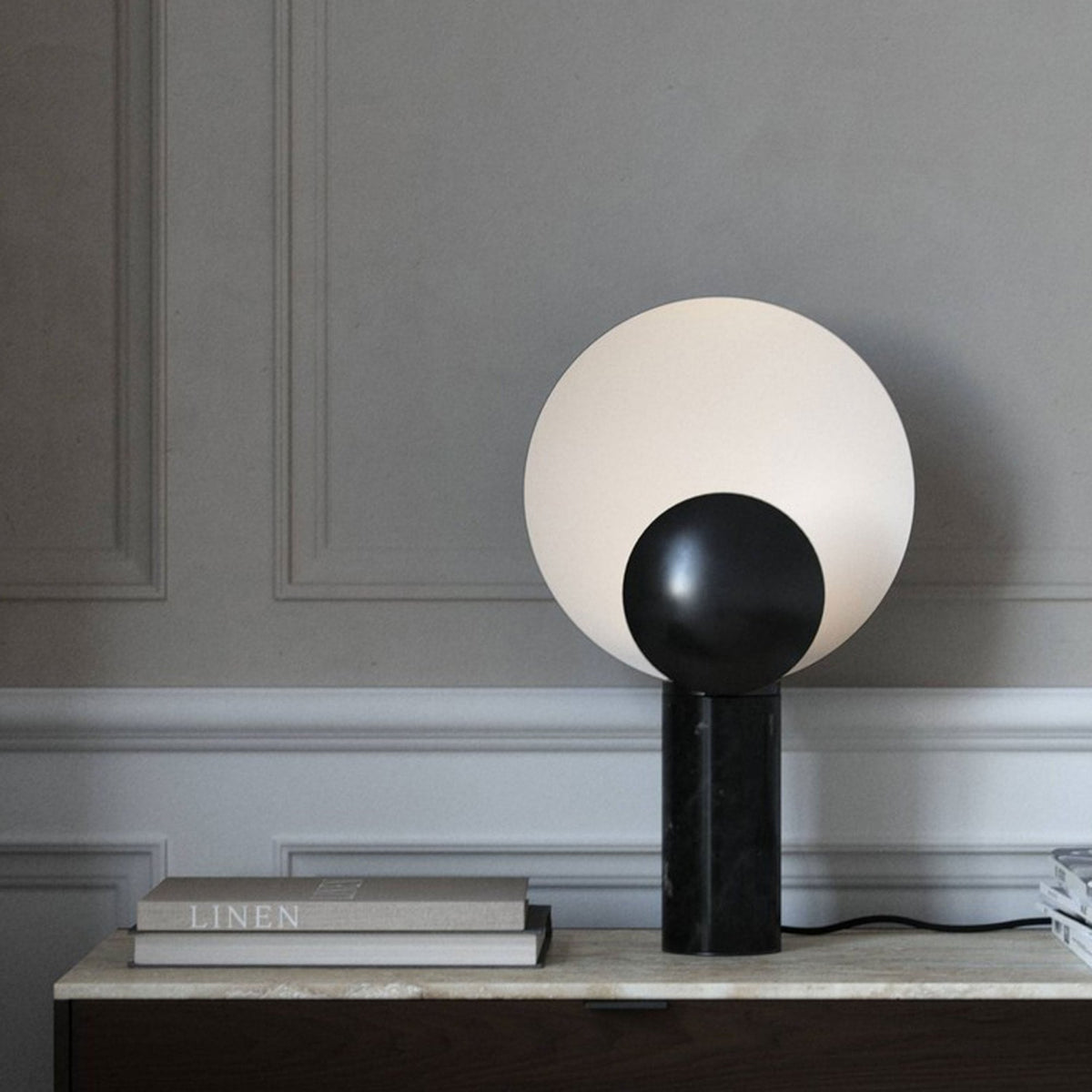 Caché Table Lamp with Marble Base & Black Shades