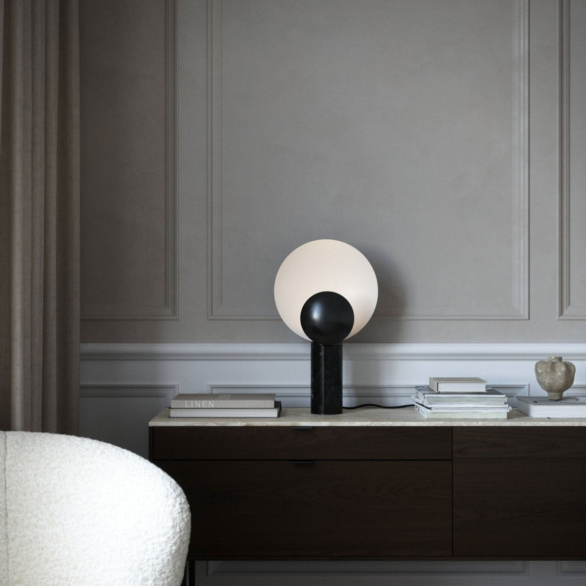 Caché Table Lamp with Marble Base & Black Shades