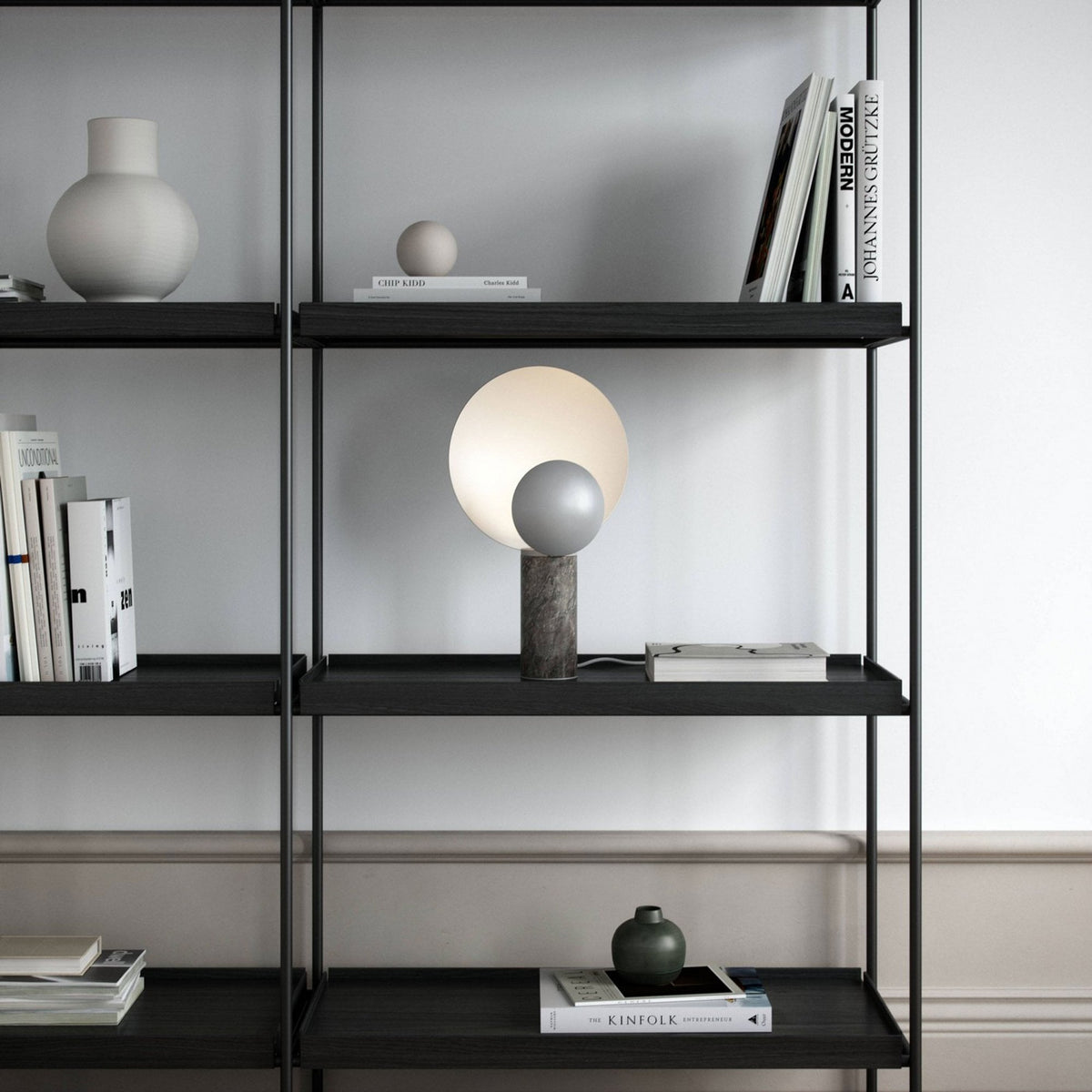 Caché Table Lamp with Marble Base & Grey Shades