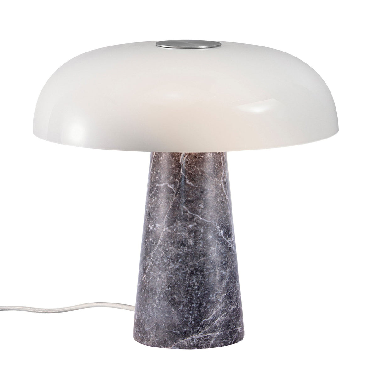 Glossy Grey Marble Table Lamp with Opal Glass Shade