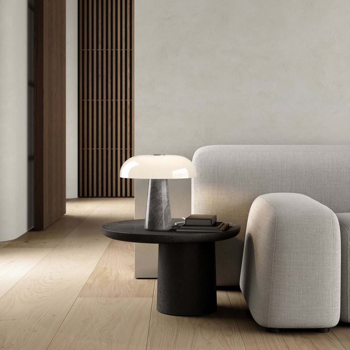 Glossy Grey Marble Table Lamp with Opal Glass Shade