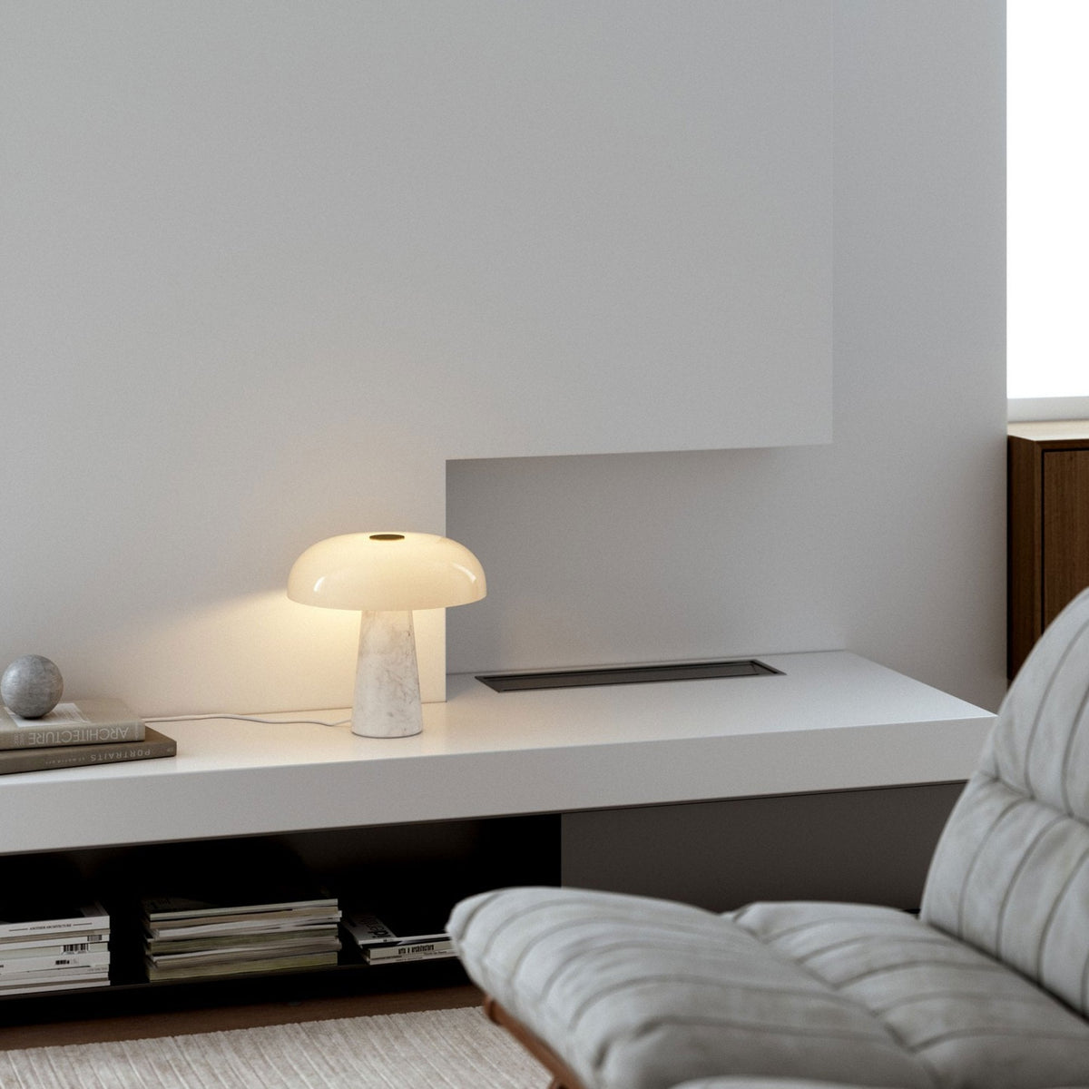 Glossy White Marble Table Lamp with Opal Glass Shade