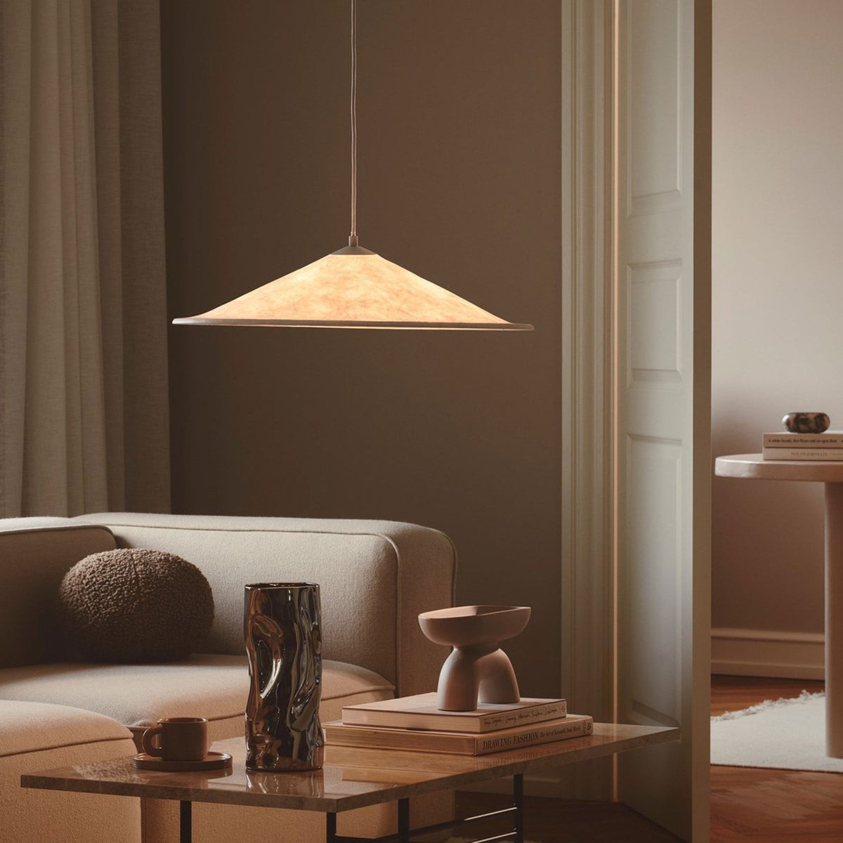 Hill 55 Japandi Style Pendant Light in White
