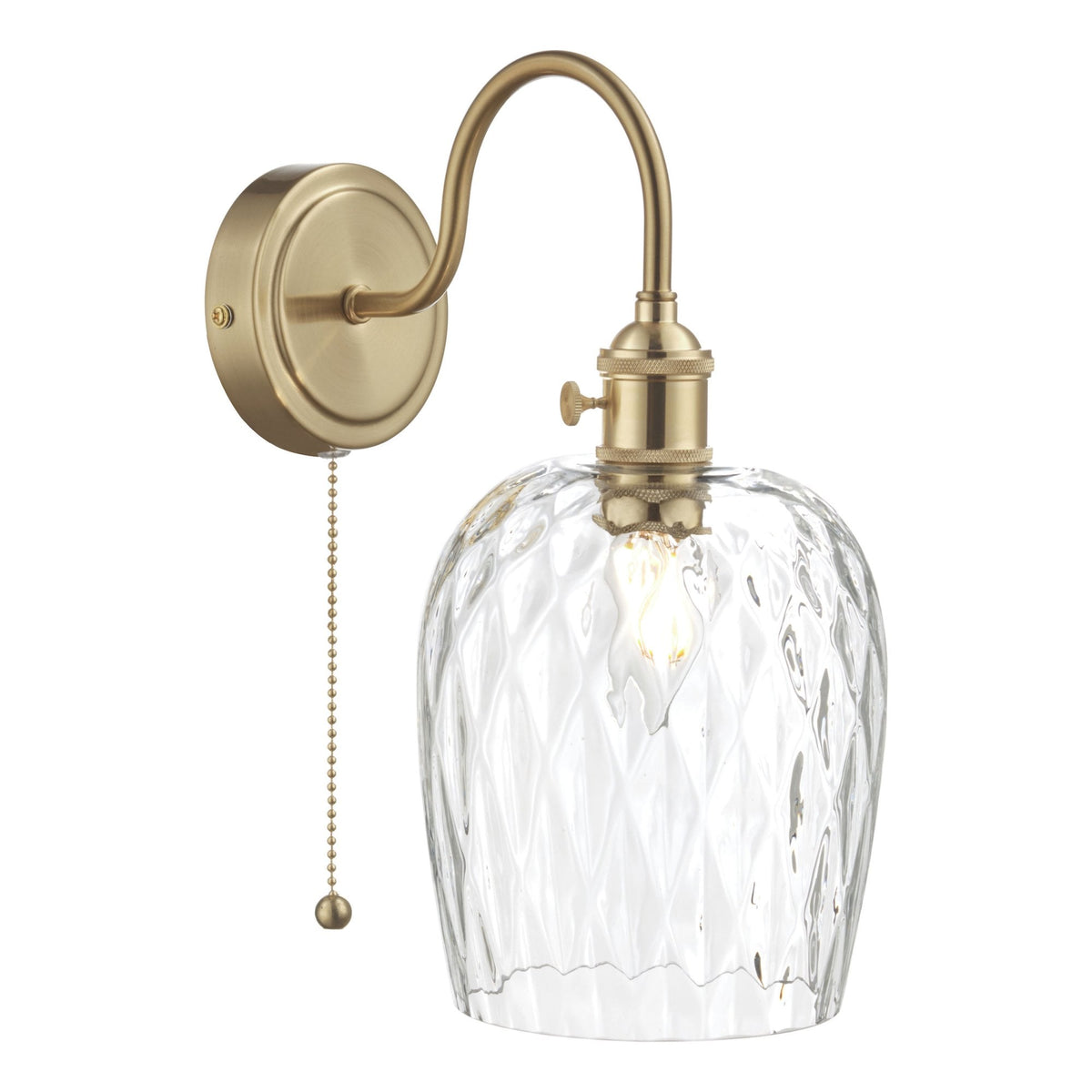 Hadano Switched Wall Light In Brass with Dimple Glass Shade