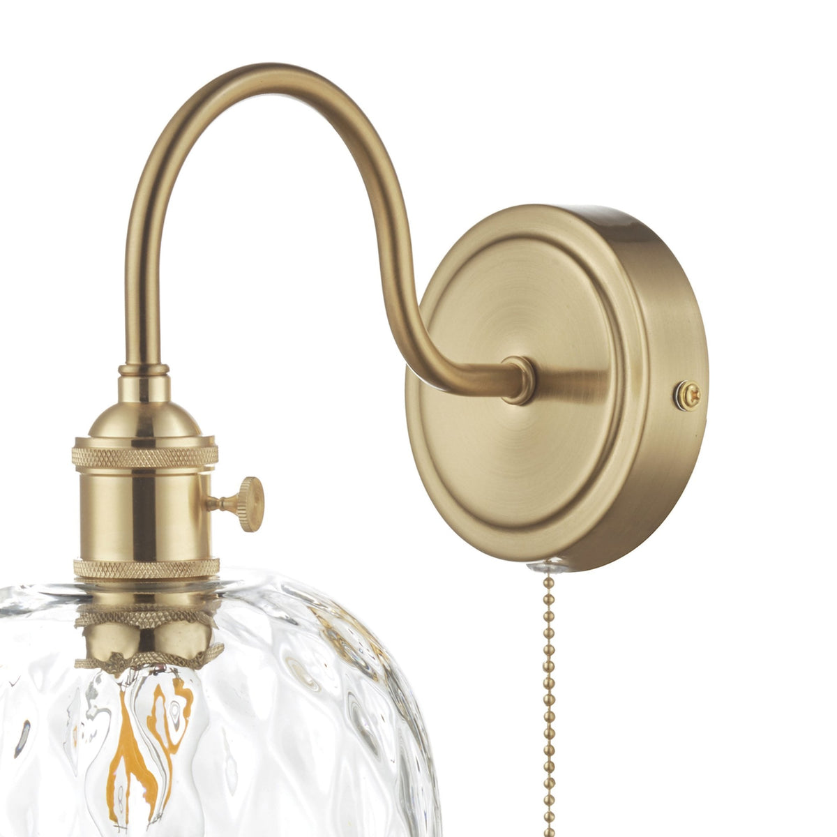Hadano Switched Wall Light In Brass with Dimple Glass Shade