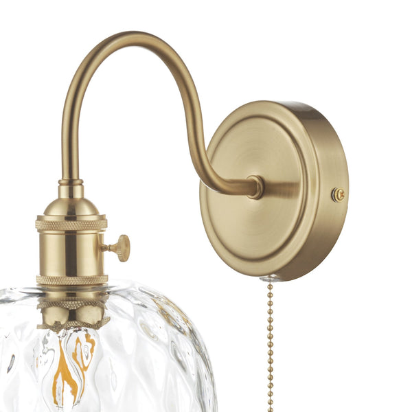 Hadano Switched Wall Light In Brass with Dimple Glass Shade