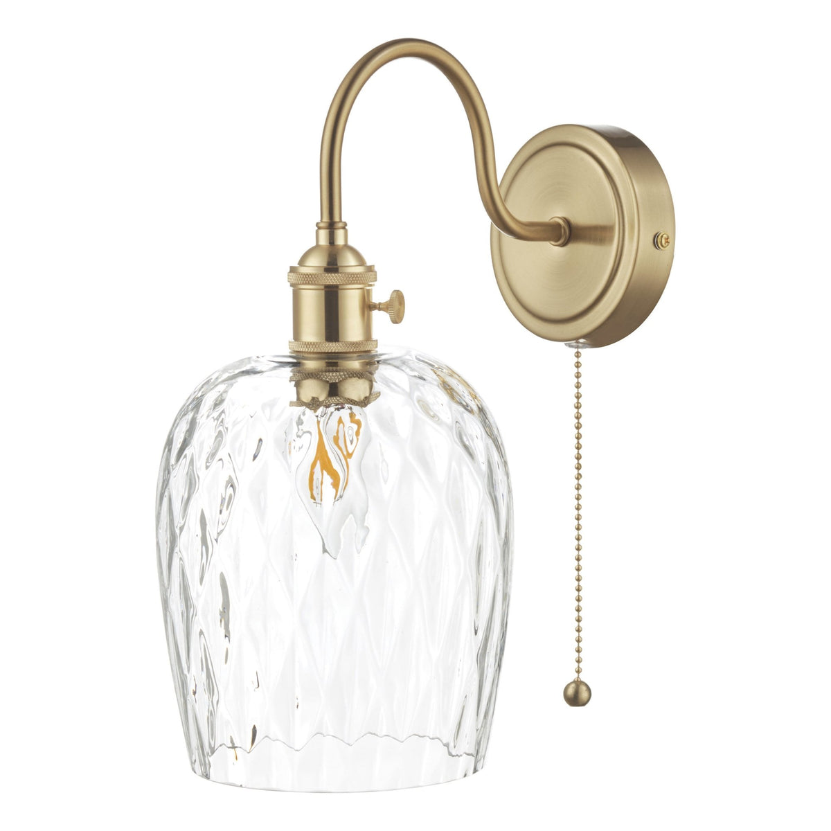 Hadano Switched Wall Light In Brass with Dimple Glass Shade