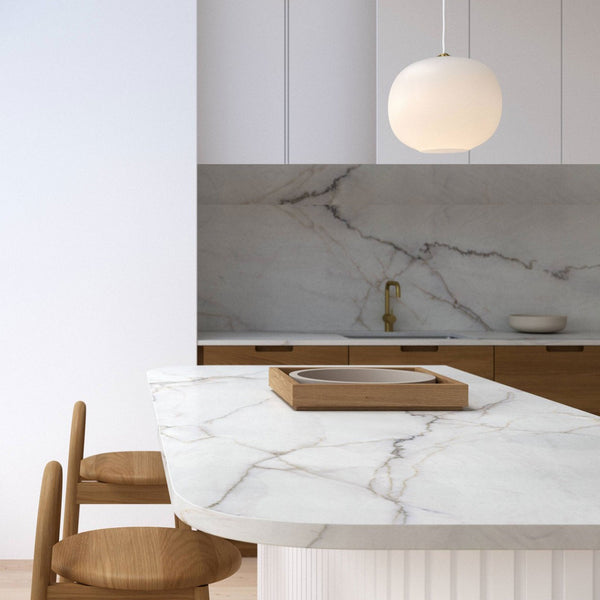 Navone 20 Opal Glass Pendant in White with Brass Detail