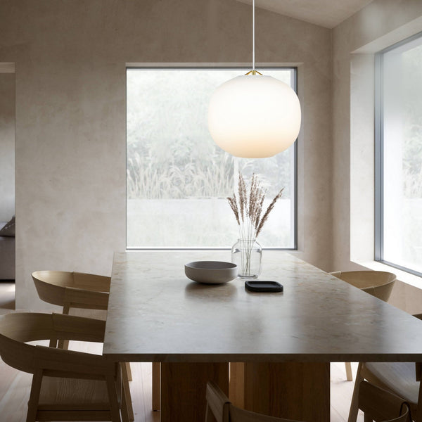 Navone 30 Opal Glass Pendant in White with Brass Detail