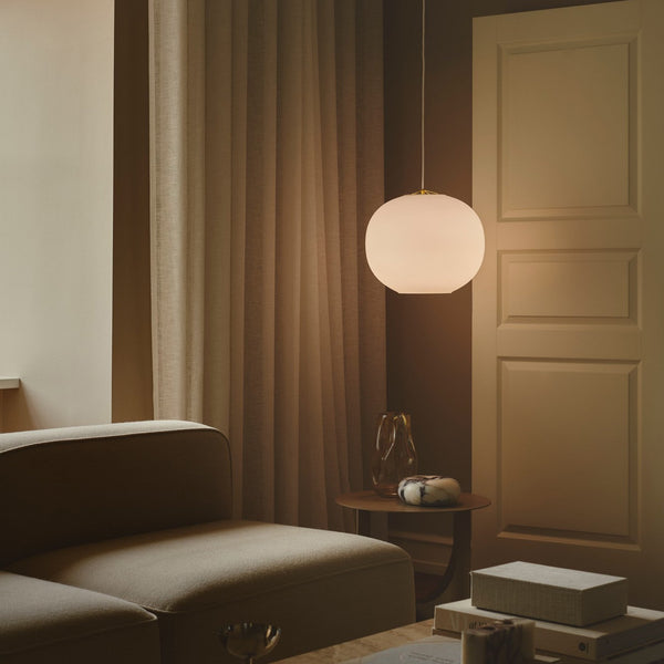 Navone 40 Opal Glass Pendant in White with Brass Detail