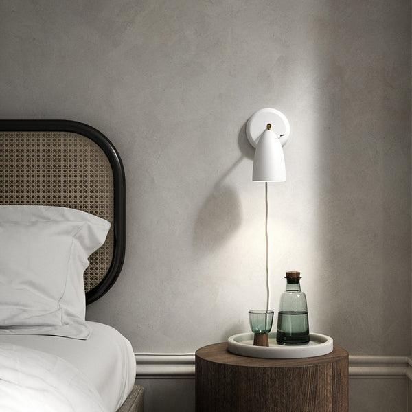 Nexus 2.0 Nordic Plugged Wall Light In TeleGrey & White with Brass Detail