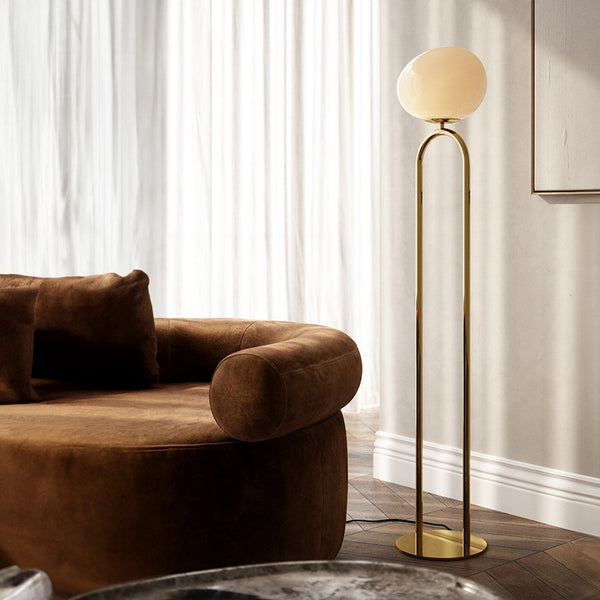 Shapes Polished Brass Floor Lamp With Opal Glass Shade