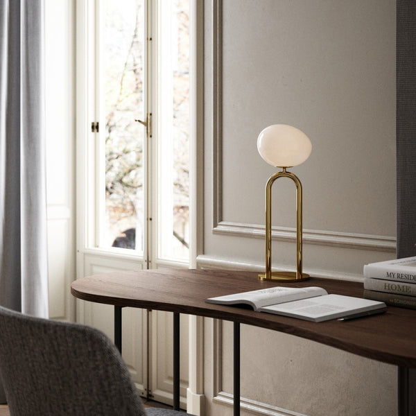 Shapes Polished Brass Table Lamp With Opal Glass Shade
