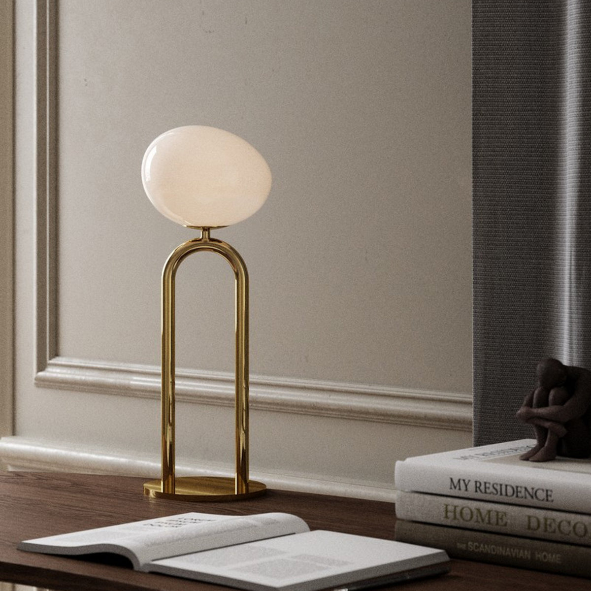 Shapes Polished Brass Table Lamp With Opal Glass Shade