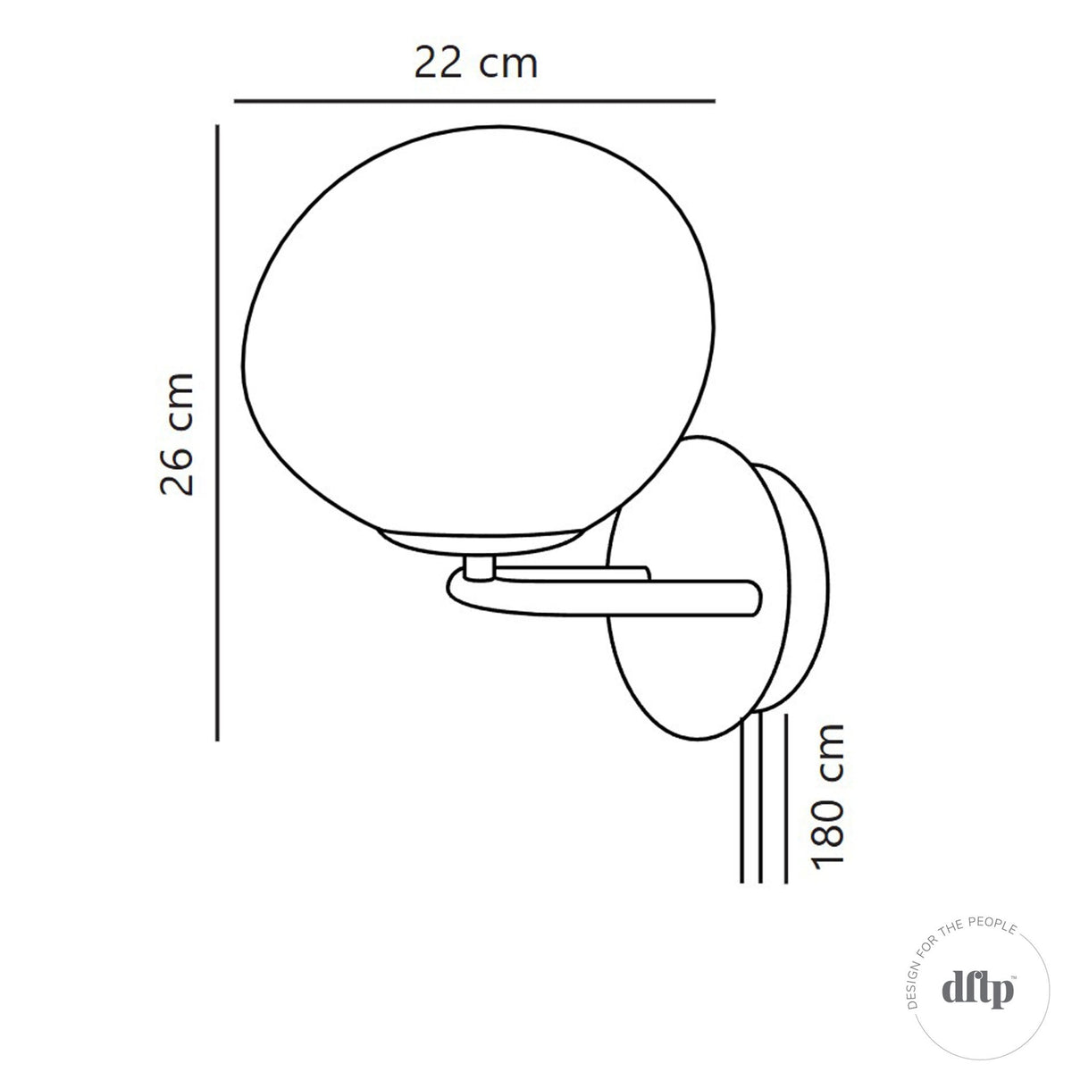 Diagram of a wall light, showing a height of 26cm and width of 22cm.