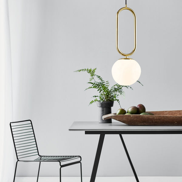 Shapes Polished Brass Pendant With Opal Glass Shade