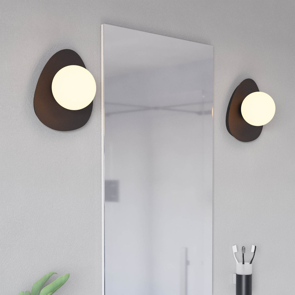 Castrovido IP44 Wall Light in Black with Matte-Opal Glass